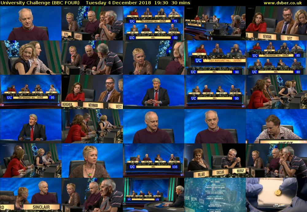University Challenge (BBC FOUR) Tuesday 4 December 2018 19:30 - 20:00