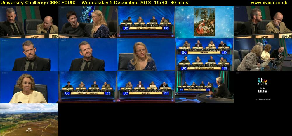 University Challenge (BBC FOUR) Wednesday 5 December 2018 19:30 - 20:00