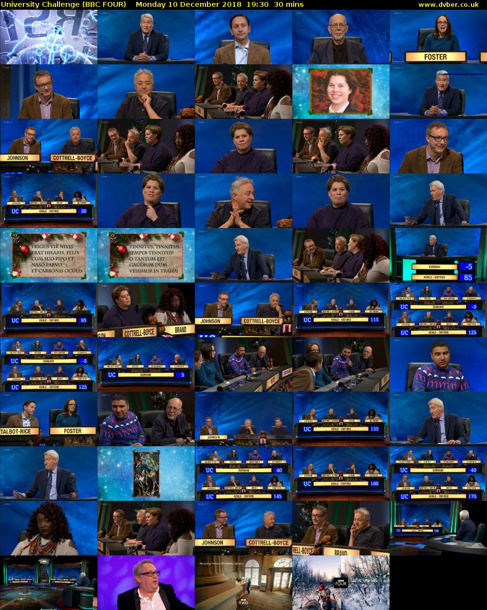 University Challenge (BBC FOUR) Monday 10 December 2018 19:30 - 20:00