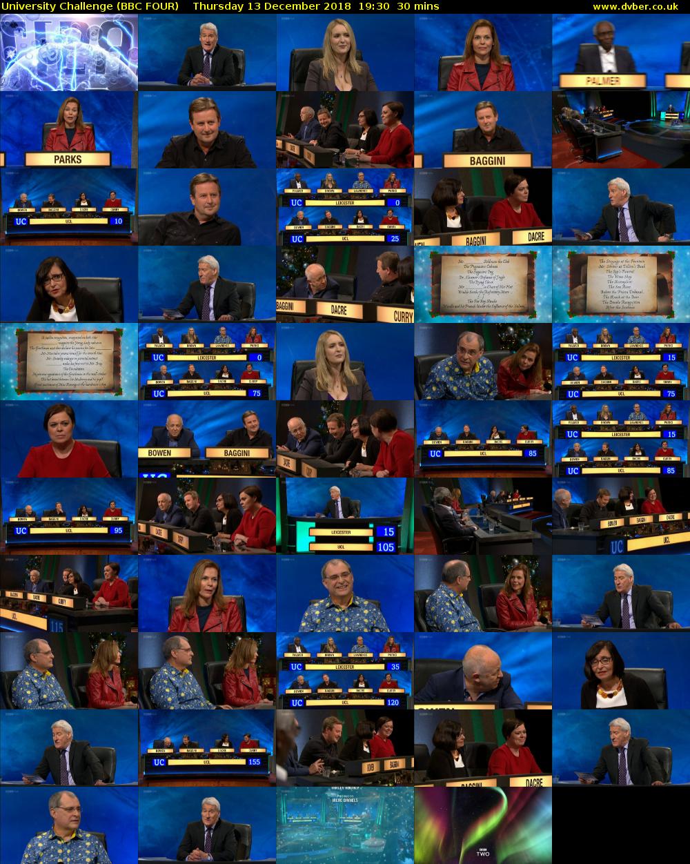 University Challenge (BBC FOUR) Thursday 13 December 2018 19:30 - 20:00