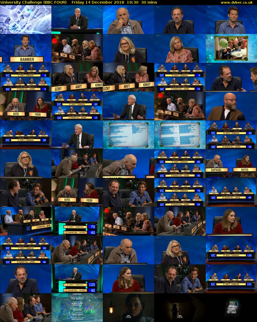 University Challenge (BBC FOUR) Friday 14 December 2018 19:30 - 20:00
