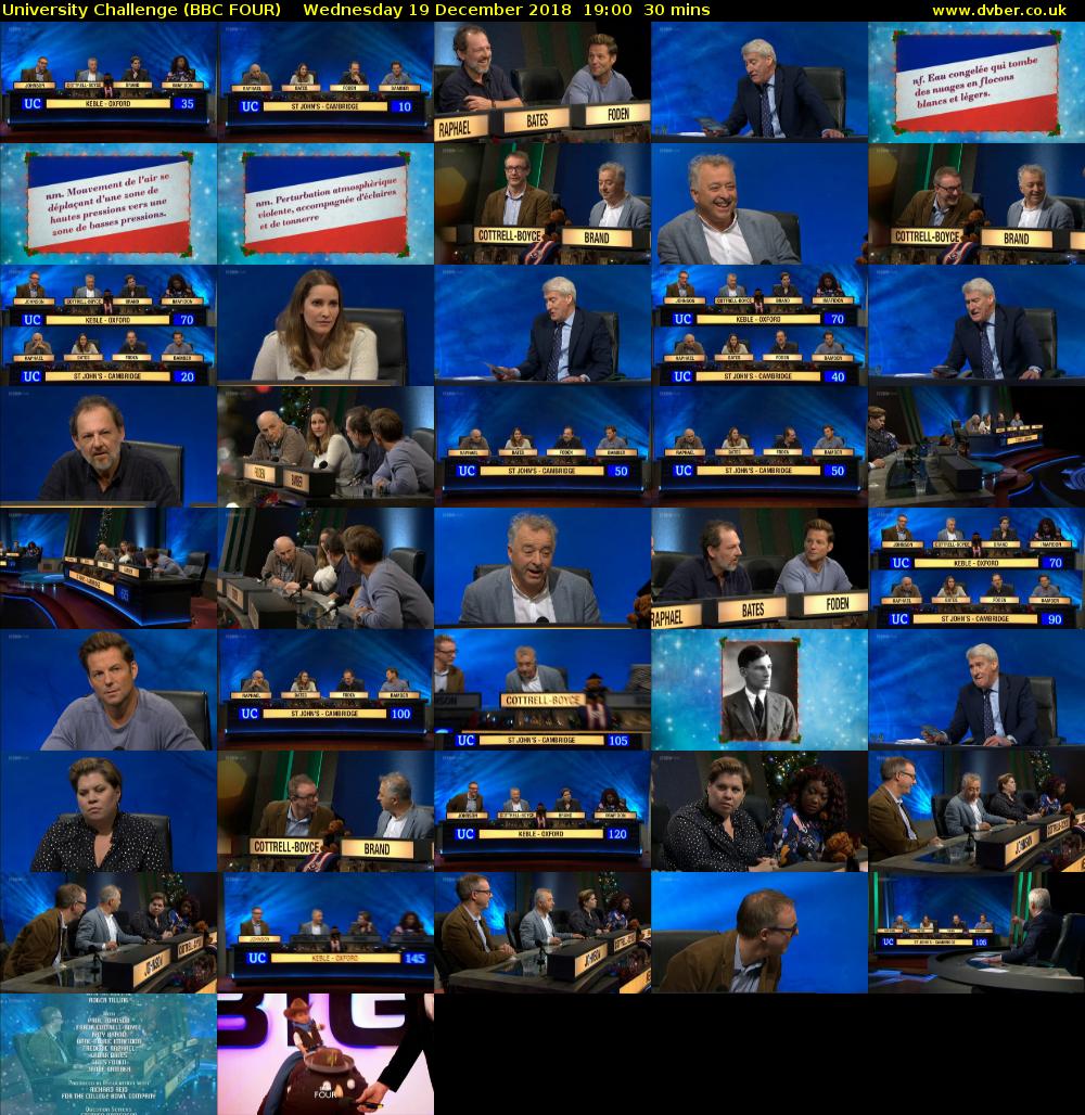 University Challenge (BBC FOUR) Wednesday 19 December 2018 19:00 - 19:30