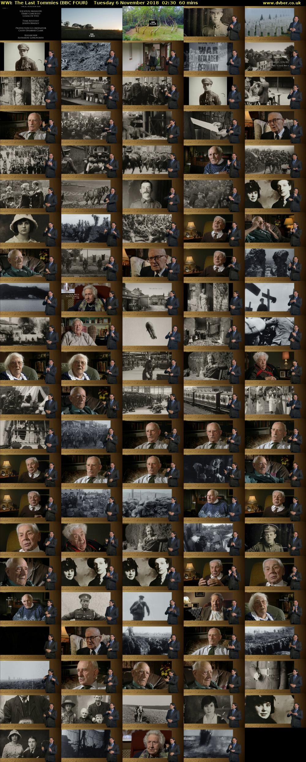 WWI: The Last Tommies (BBC FOUR) Tuesday 6 November 2018 02:30 - 03:30