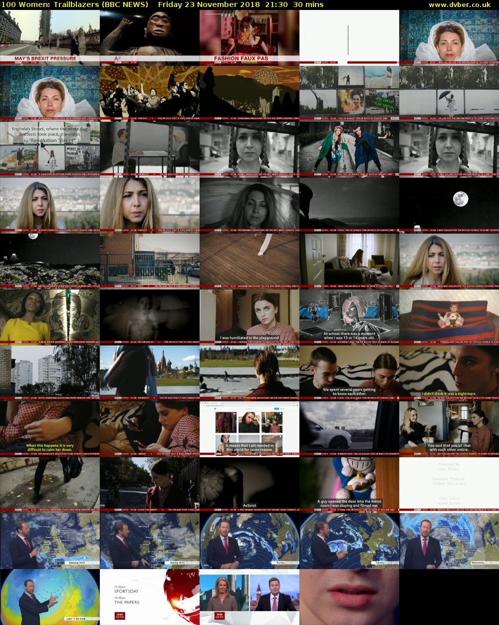 100 Women: Trailblazers (BBC NEWS) Friday 23 November 2018 21:30 - 22:00