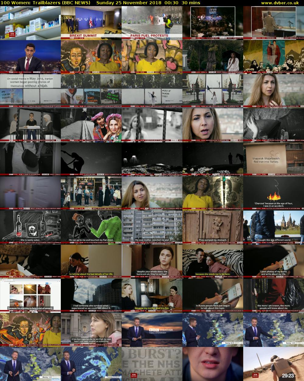 100 Women: Trailblazers (BBC NEWS) Sunday 25 November 2018 00:30 - 01:00