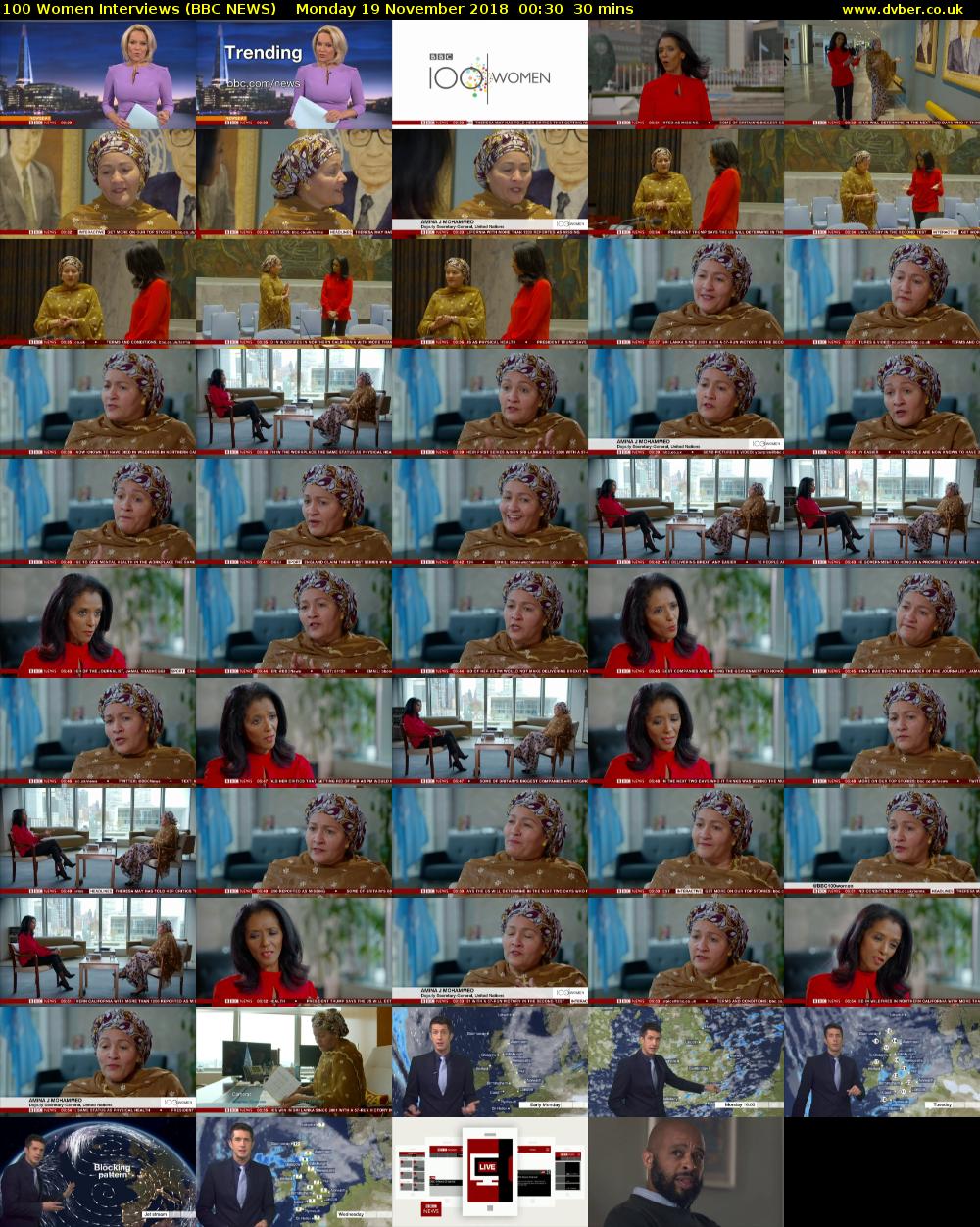 100 Women Interviews (BBC NEWS) Monday 19 November 2018 00:30 - 01:00