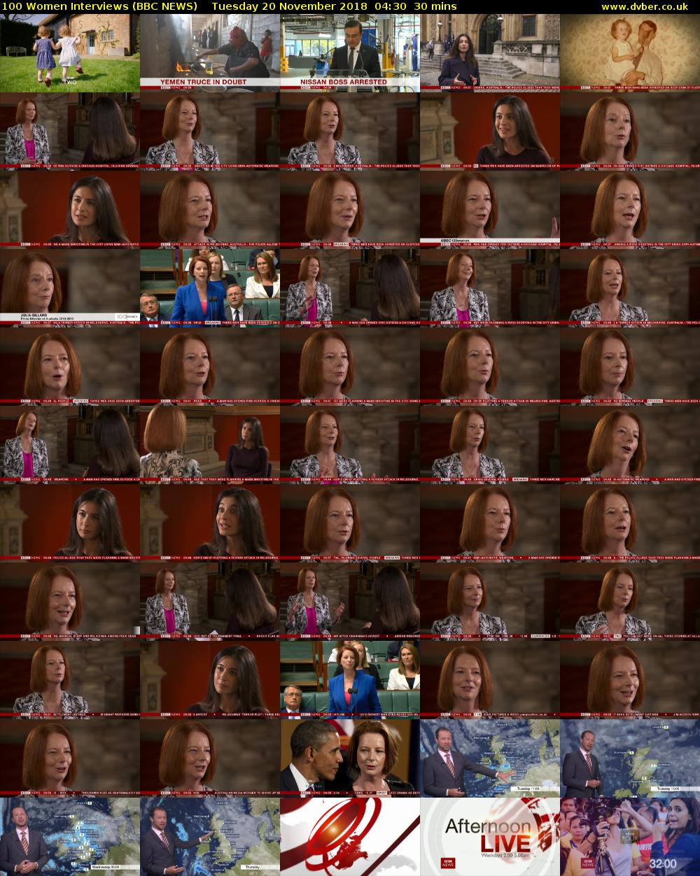 100 Women Interviews (BBC NEWS) Tuesday 20 November 2018 04:30 - 05:00