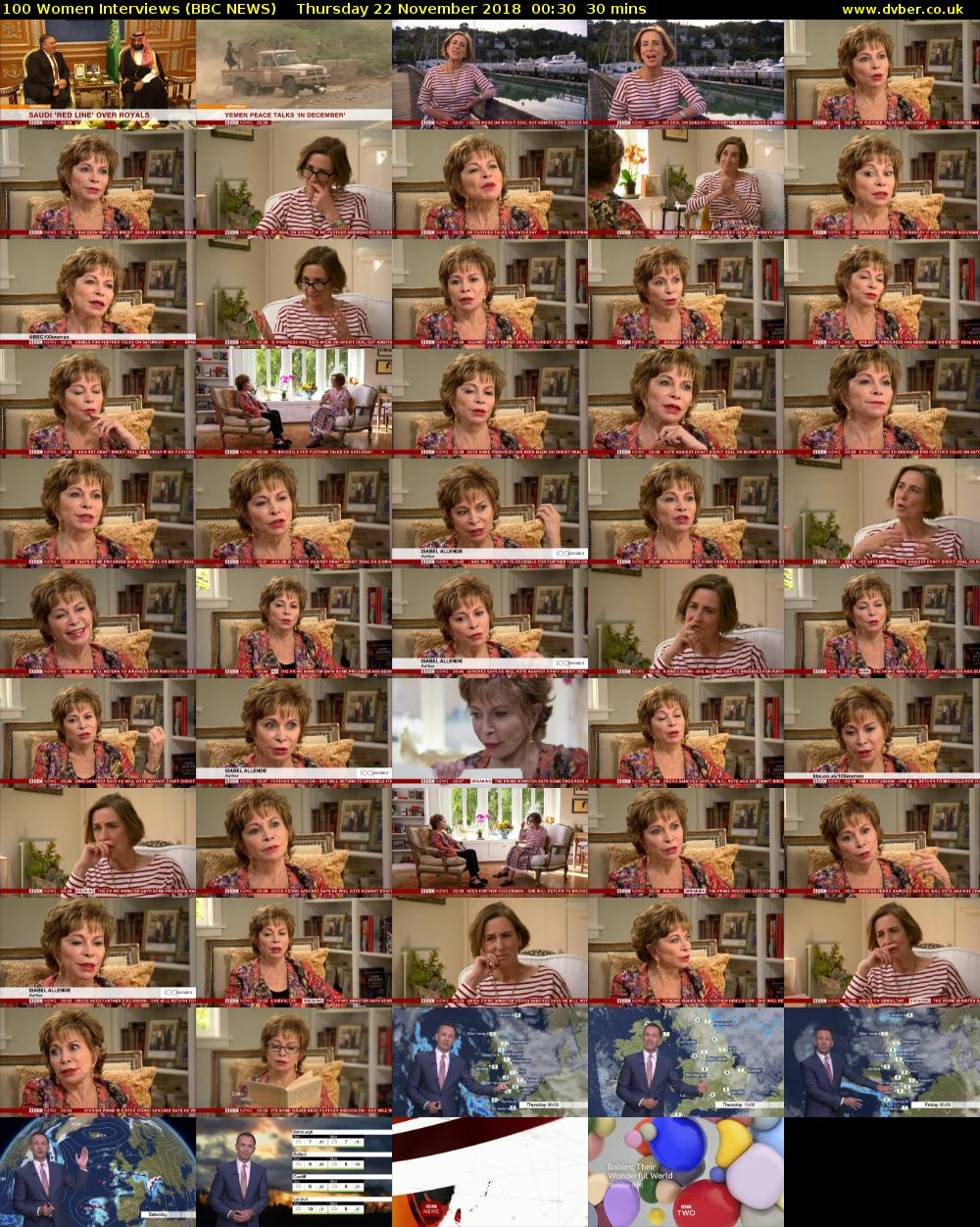 100 Women Interviews (BBC NEWS) Thursday 22 November 2018 00:30 - 01:00