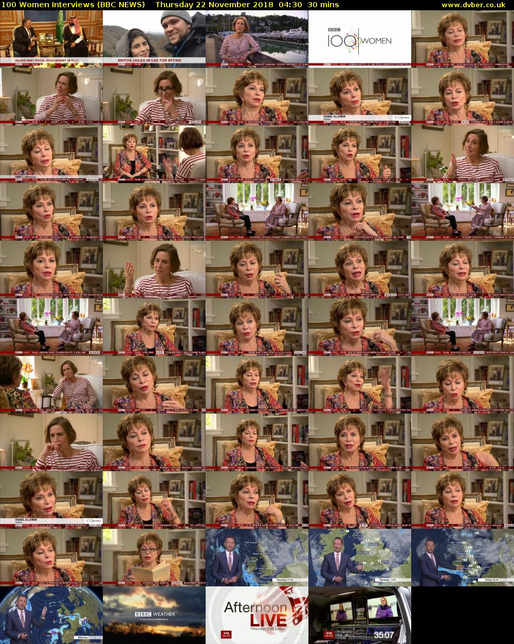 100 Women Interviews (BBC NEWS) Thursday 22 November 2018 04:30 - 05:00