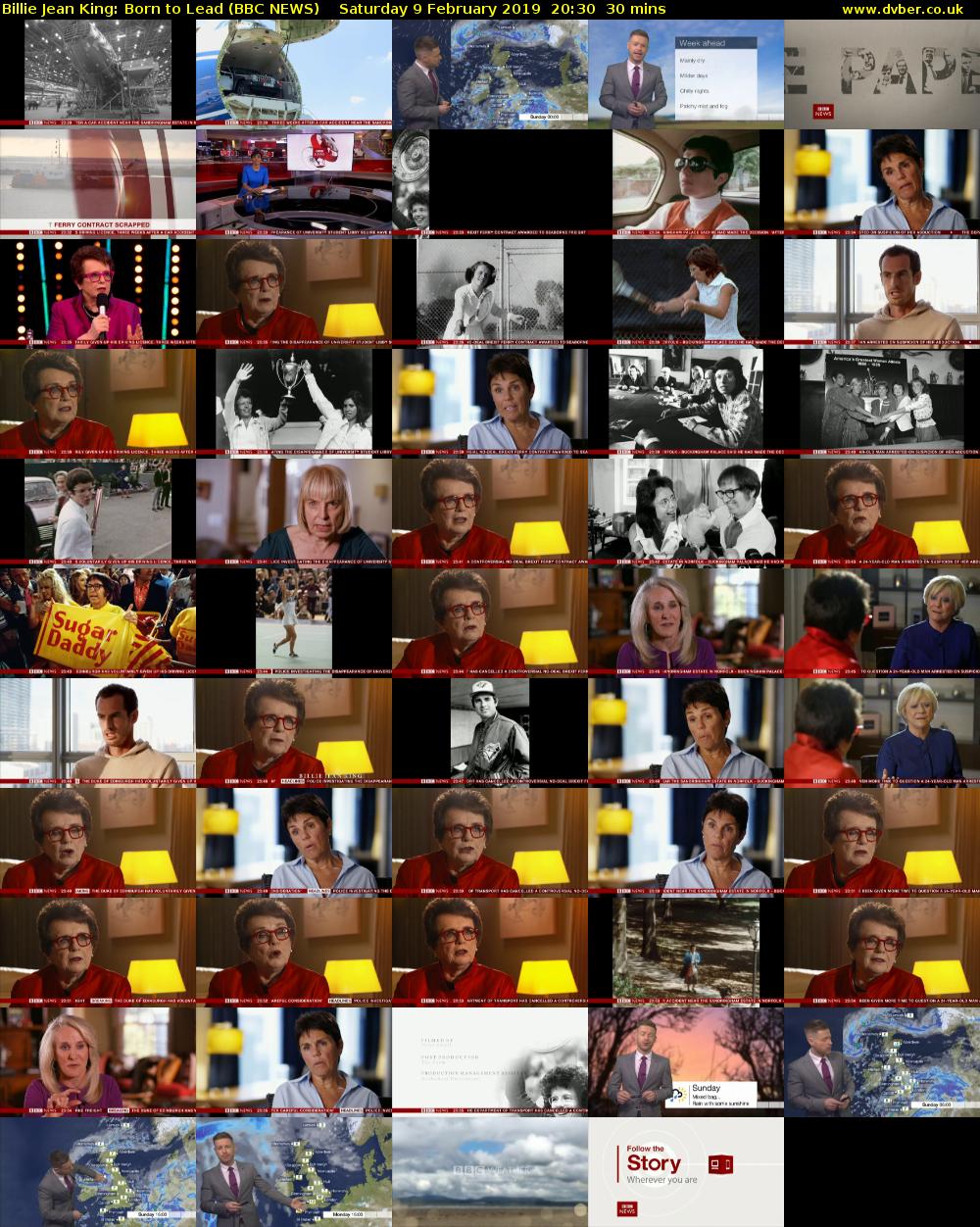 Billie Jean King: Born to Lead (BBC NEWS) Saturday 9 February 2019 20:30 - 21:00