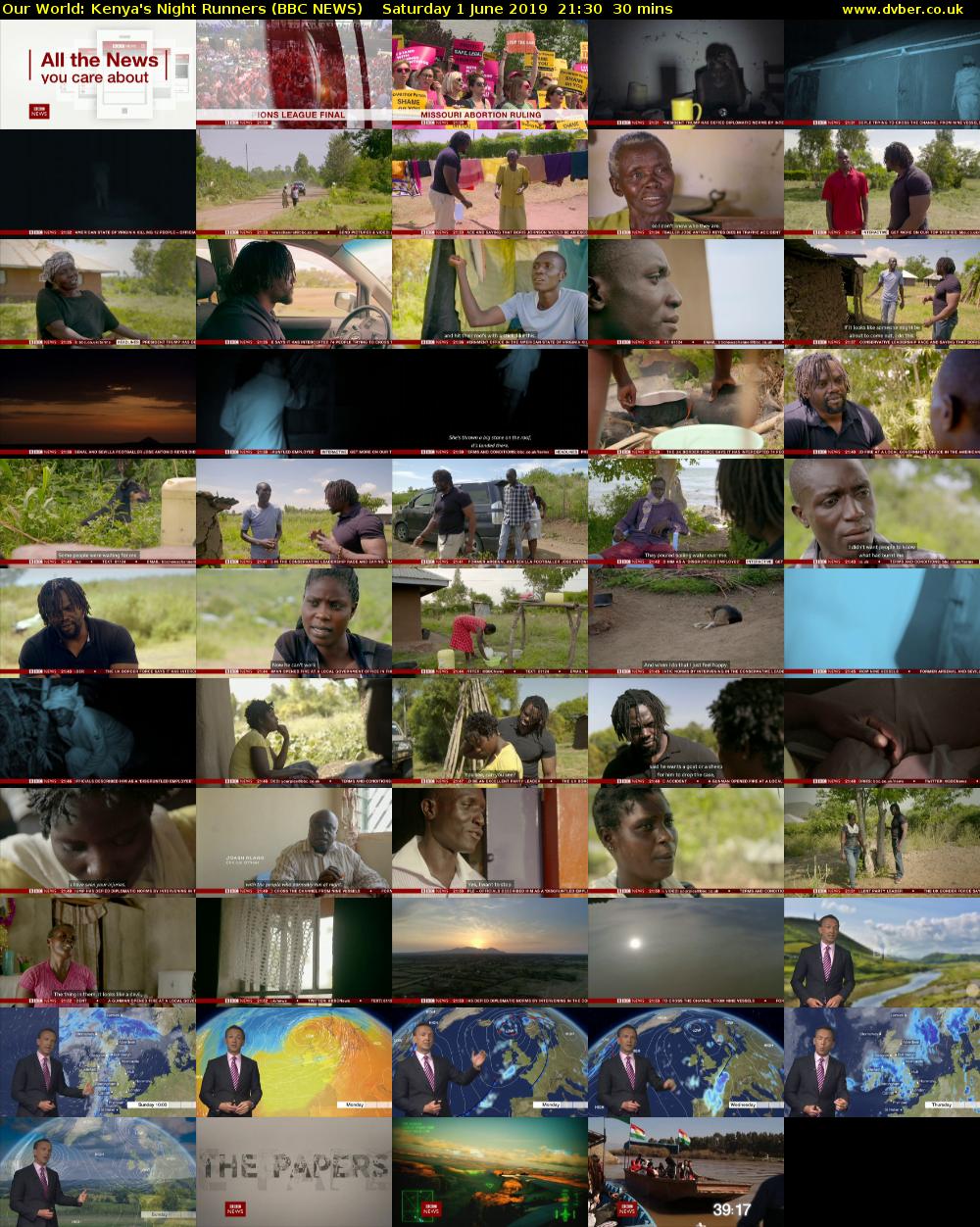 Our World: Kenya's Night Runners (BBC NEWS) Saturday 1 June 2019 21:30 - 22:00