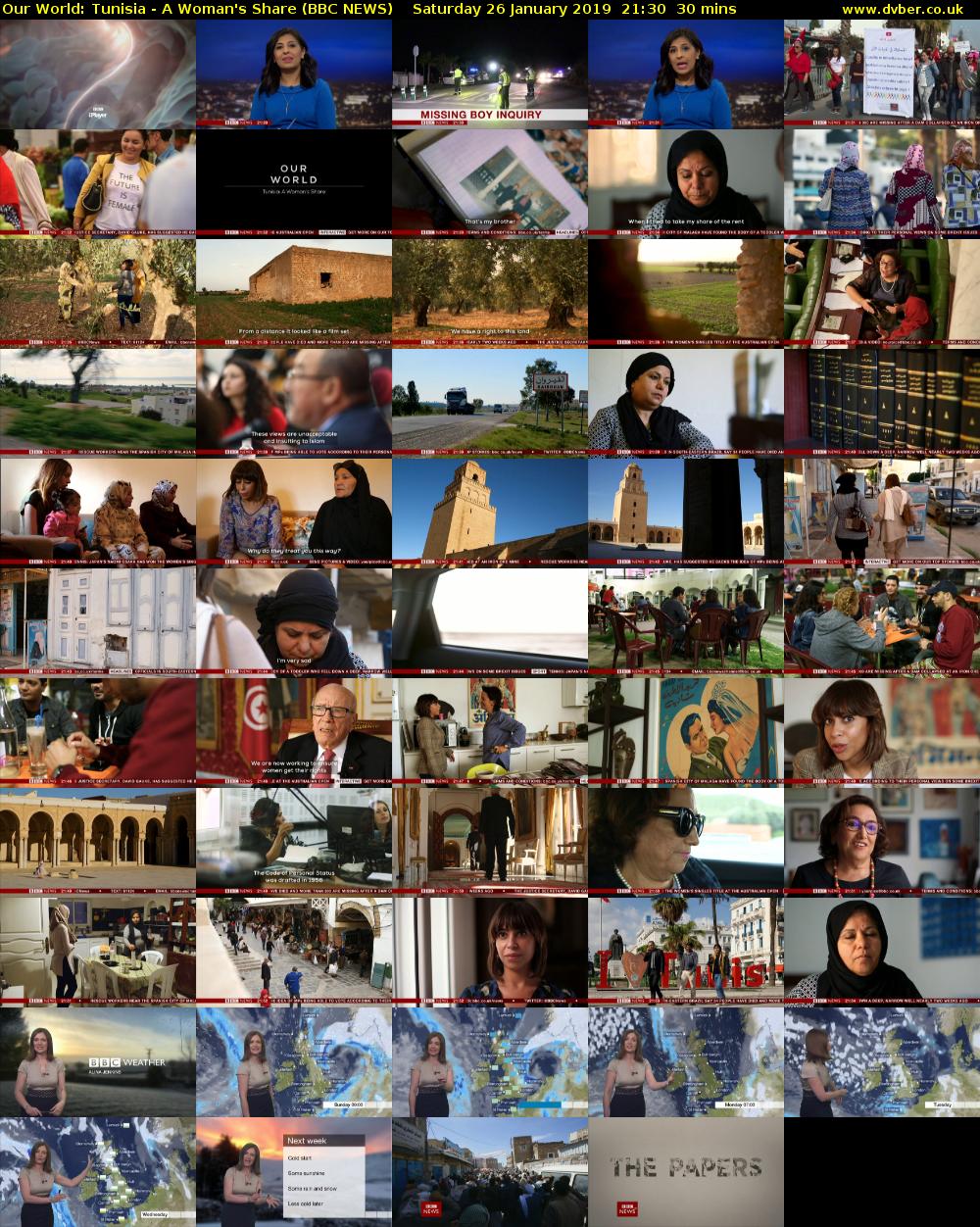 Our World: Tunisia - A Woman's Share (BBC NEWS) Saturday 26 January 2019 21:30 - 22:00