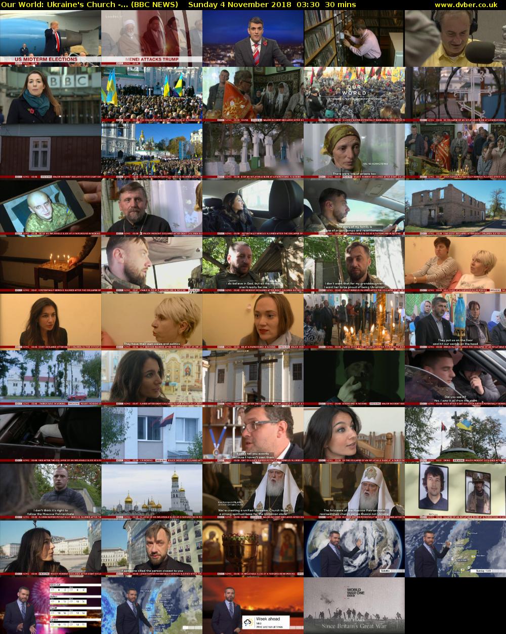 Our World: Ukraine's Church -... (BBC NEWS) Sunday 4 November 2018 03:30 - 04:00