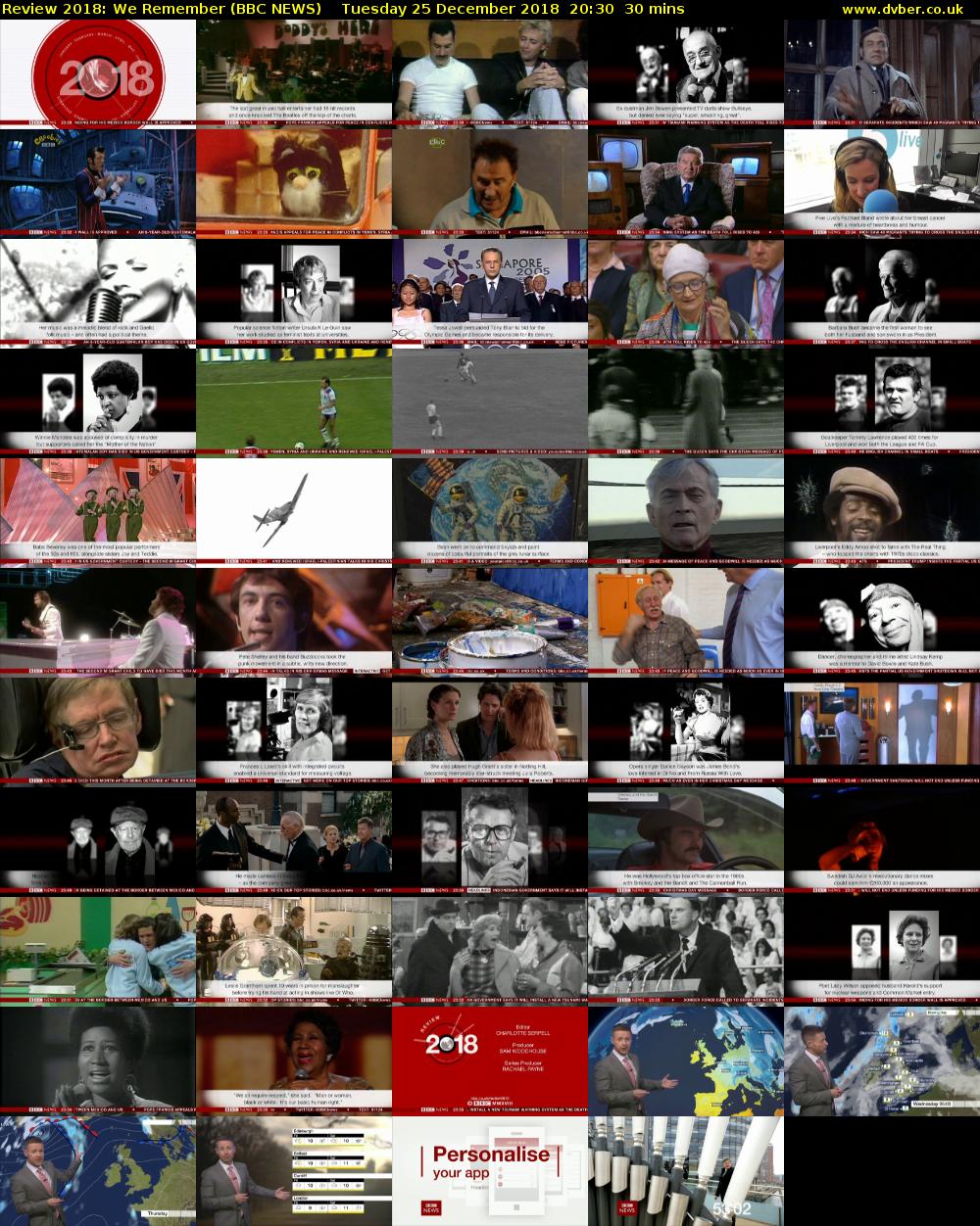 Review 2018: We Remember (BBC NEWS) Tuesday 25 December 2018 20:30 - 21:00