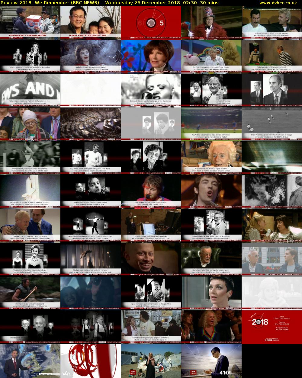 Review 2018: We Remember (BBC NEWS) Wednesday 26 December 2018 02:30 - 03:00