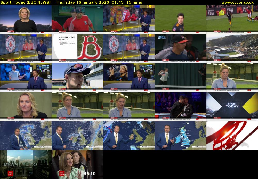 Sport Today (BBC NEWS) Thursday 16 January 2020 01:45 - 02:00