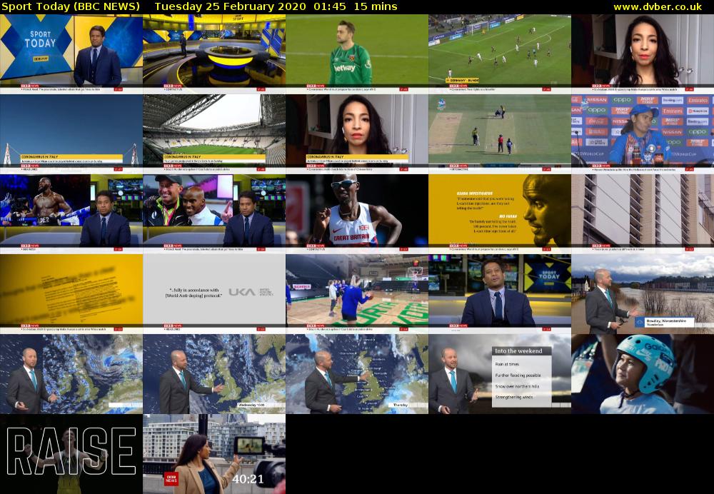 Sport Today (BBC NEWS) Tuesday 25 February 2020 01:45 - 02:00