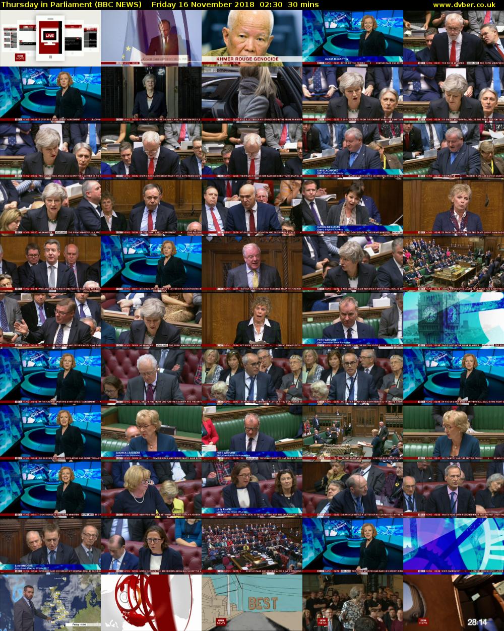 Thursday in Parliament (BBC NEWS) Friday 16 November 2018 02:30 - 03:00