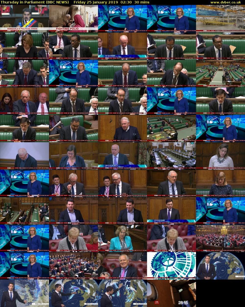 Thursday in Parliament (BBC NEWS) Friday 25 January 2019 02:30 - 03:00