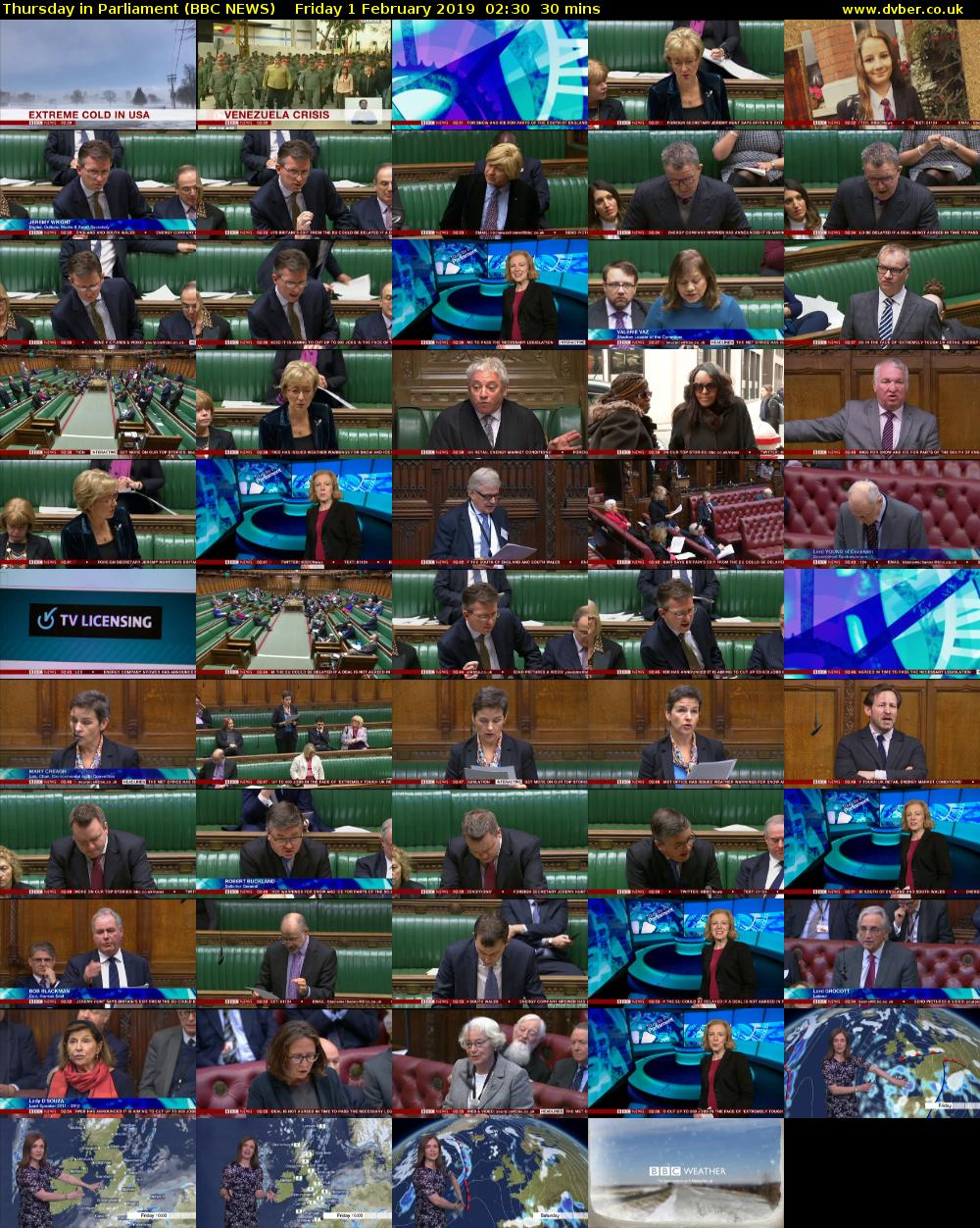 Thursday in Parliament (BBC NEWS) Friday 1 February 2019 02:30 - 03:00