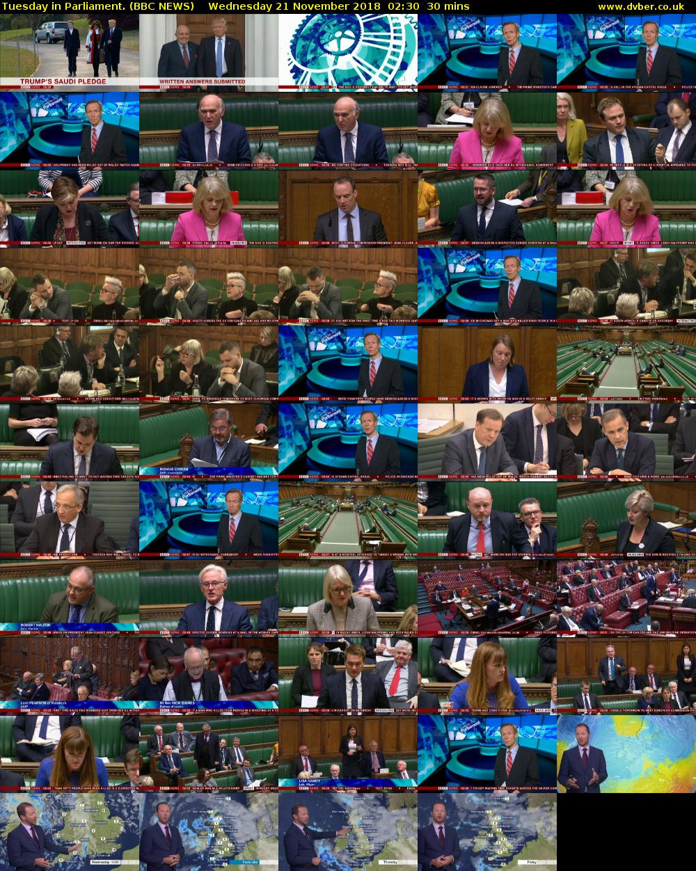Tuesday in Parliament. (BBC NEWS) Wednesday 21 November 2018 02:30 - 03:00