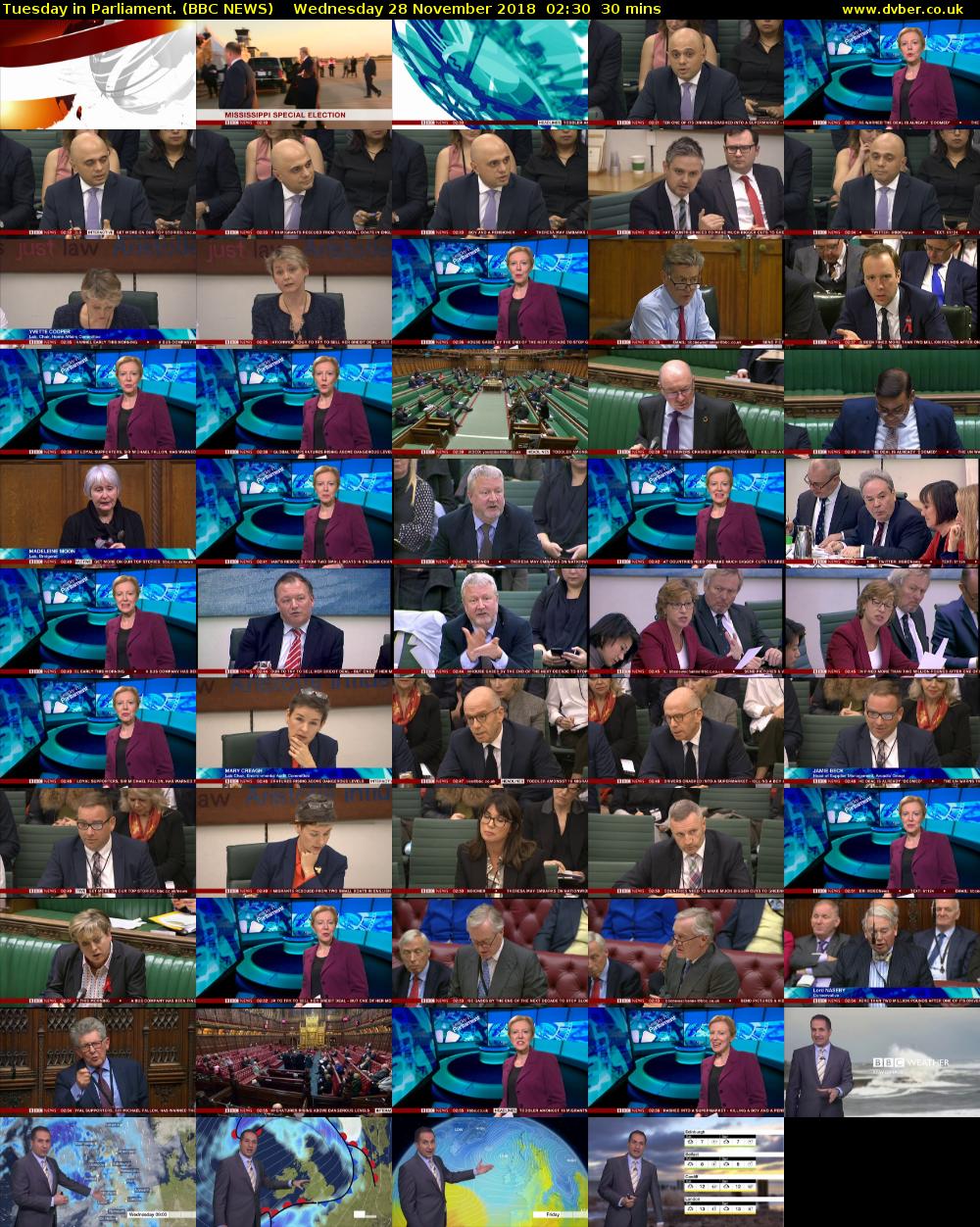 Tuesday in Parliament. (BBC NEWS) Wednesday 28 November 2018 02:30 - 03:00