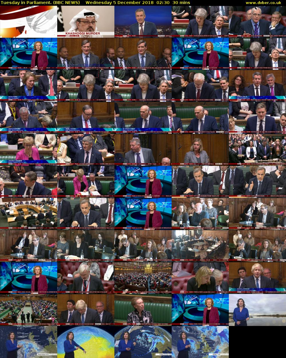 Tuesday in Parliament. (BBC NEWS) Wednesday 5 December 2018 02:30 - 03:00