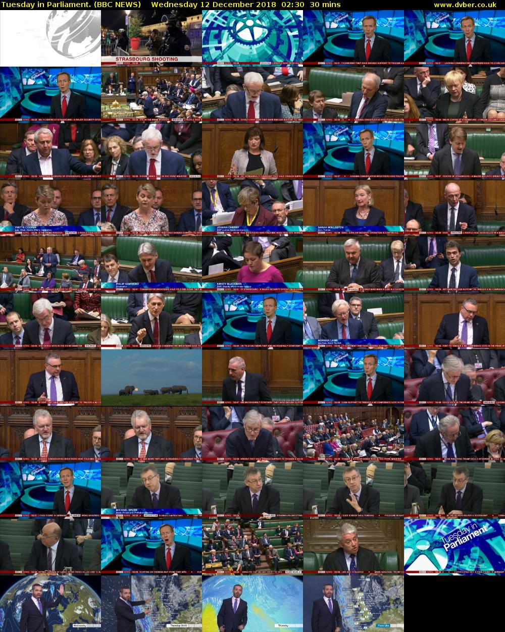 Tuesday in Parliament. (BBC NEWS) Wednesday 12 December 2018 02:30 - 03:00