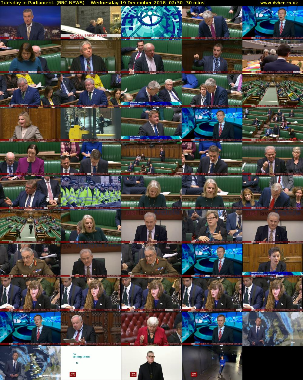 Tuesday in Parliament. (BBC NEWS) Wednesday 19 December 2018 02:30 - 03:00