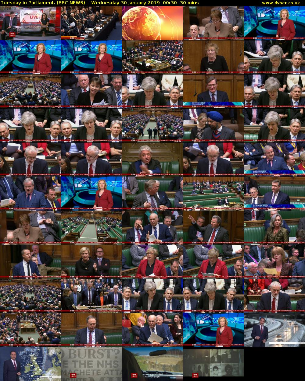 Tuesday in Parliament. (BBC NEWS) Wednesday 30 January 2019 00:30 - 01:00