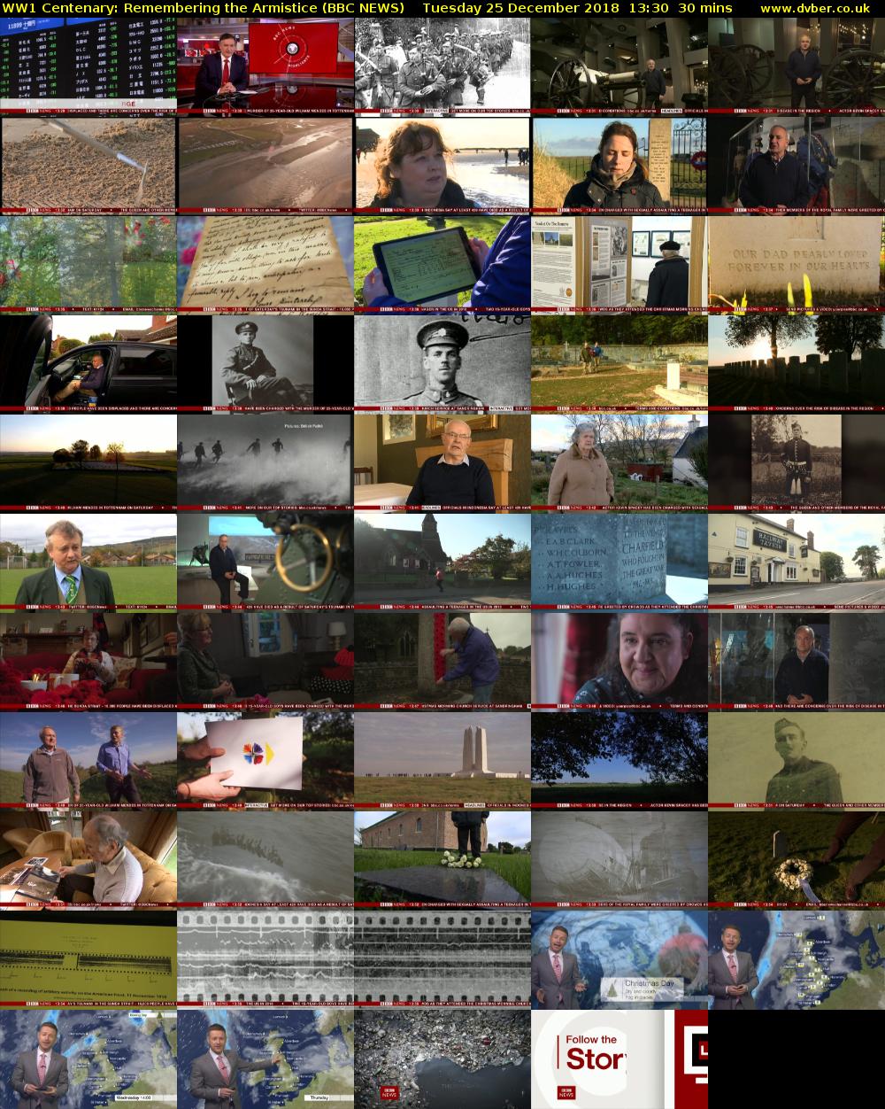 WW1 Centenary: Remembering the Armistice (BBC NEWS) Tuesday 25 December 2018 13:30 - 14:00
