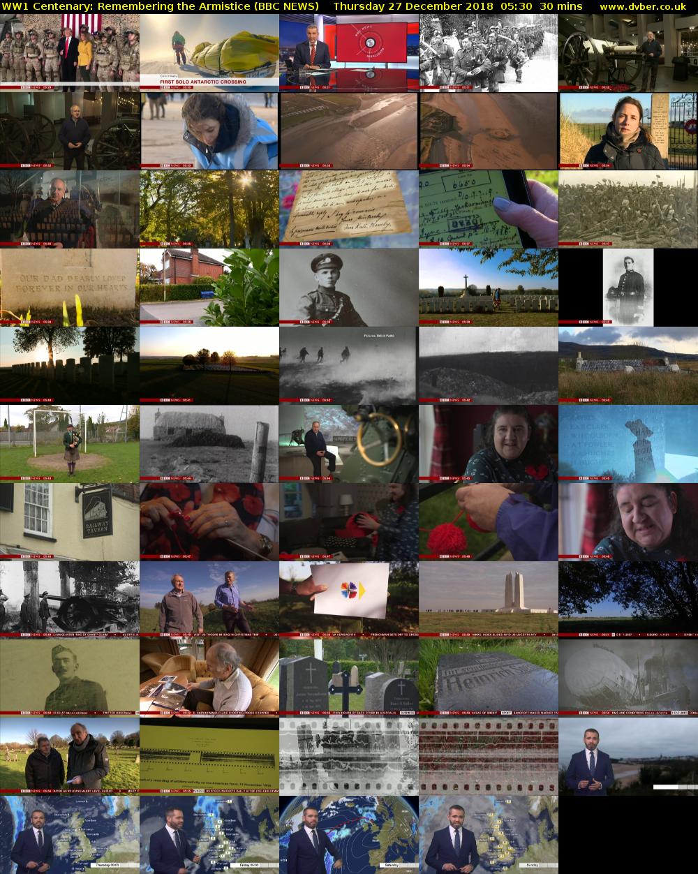 WW1 Centenary: Remembering the Armistice (BBC NEWS) Thursday 27 December 2018 05:30 - 06:00