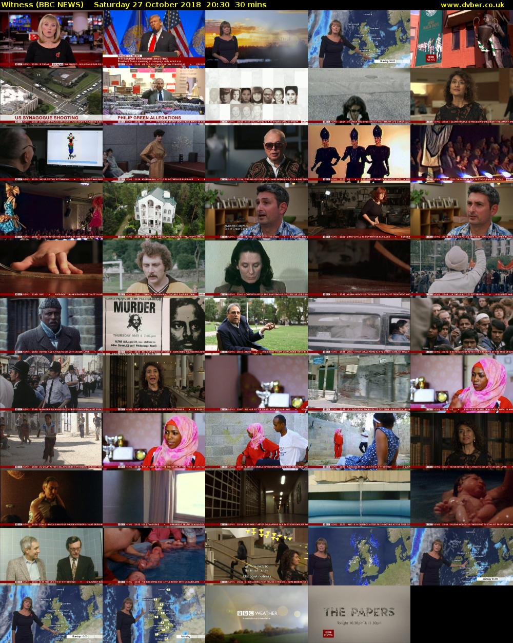 Witness (BBC NEWS) Saturday 27 October 2018 20:30 - 21:00