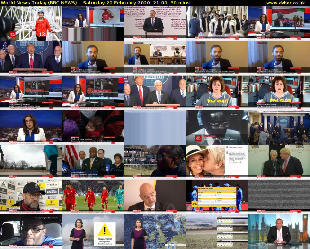 World News Today (BBC NEWS) Saturday 29 February 2020 21:00 - 21:30