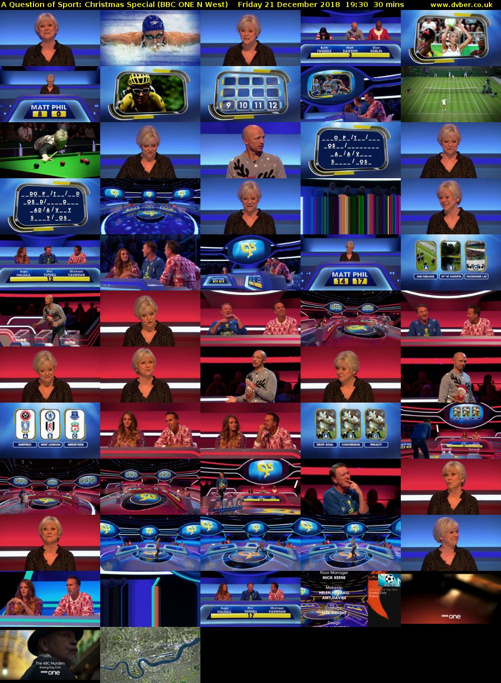 A Question of Sport: Christmas Special (BBC ONE N West) Friday 21 December 2018 19:30 - 20:00