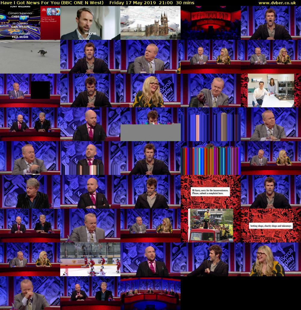 Have I Got News For You (BBC ONE N West) Friday 17 May 2019 21:00 - 21:30