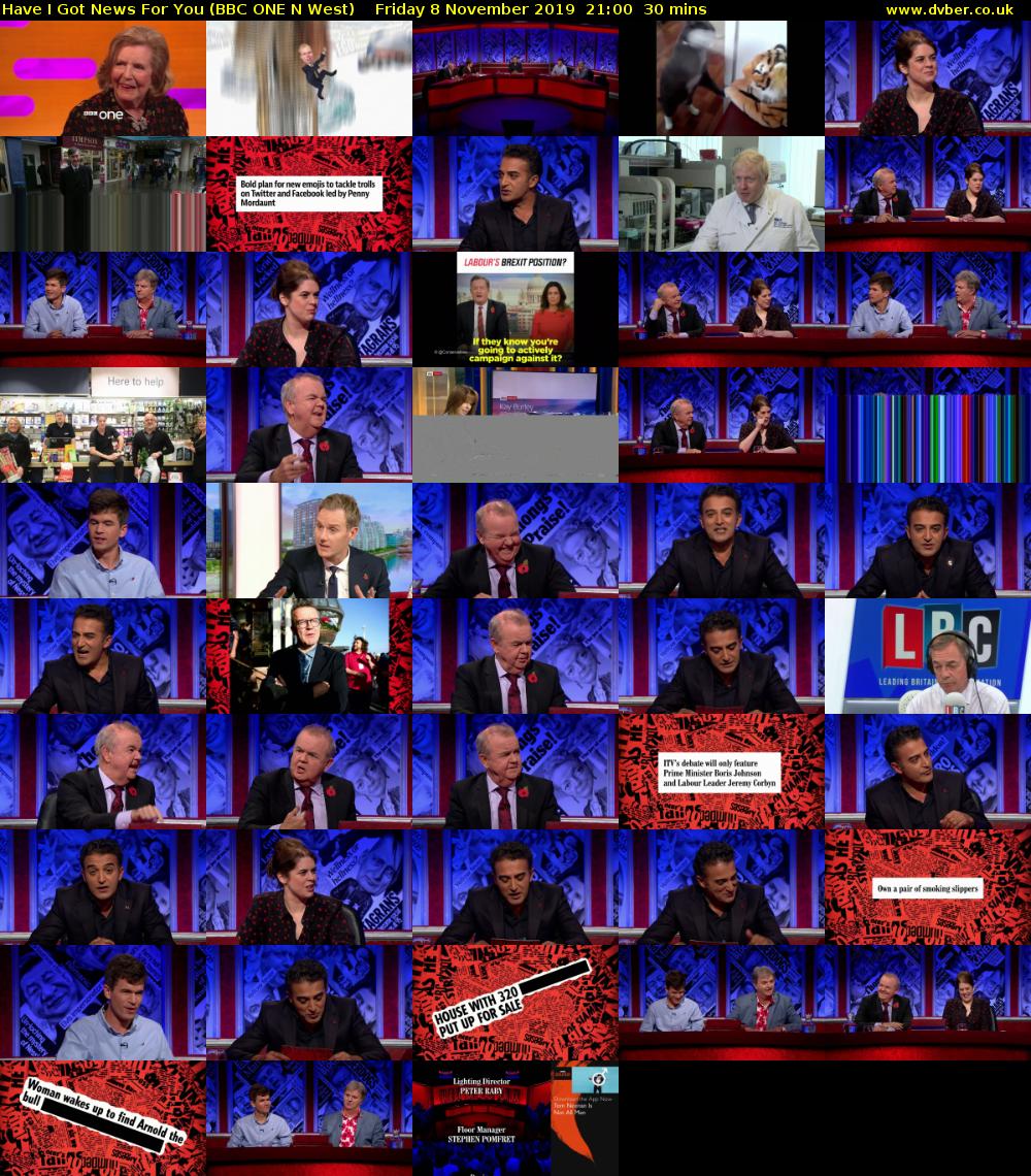 Have I Got News For You (BBC ONE N West) Friday 8 November 2019 21:00 - 21:30