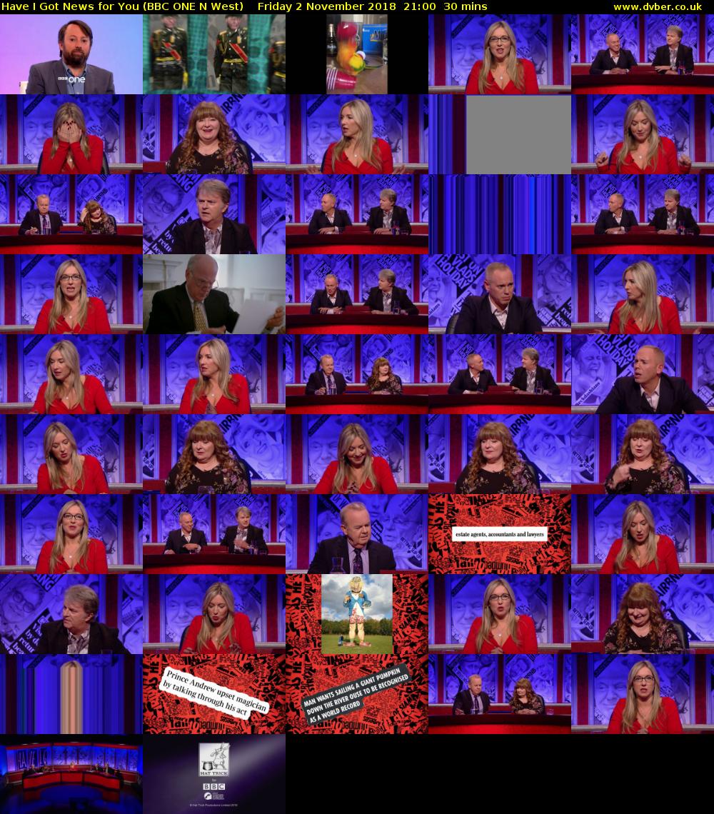 Have I Got News for You (BBC ONE N West) Friday 2 November 2018 21:00 - 21:30