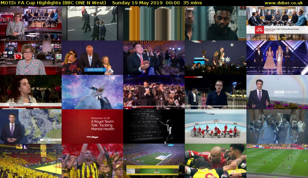 MOTD: FA Cup Highlights (BBC ONE N West) Sunday 19 May 2019 00:00 - 00:35