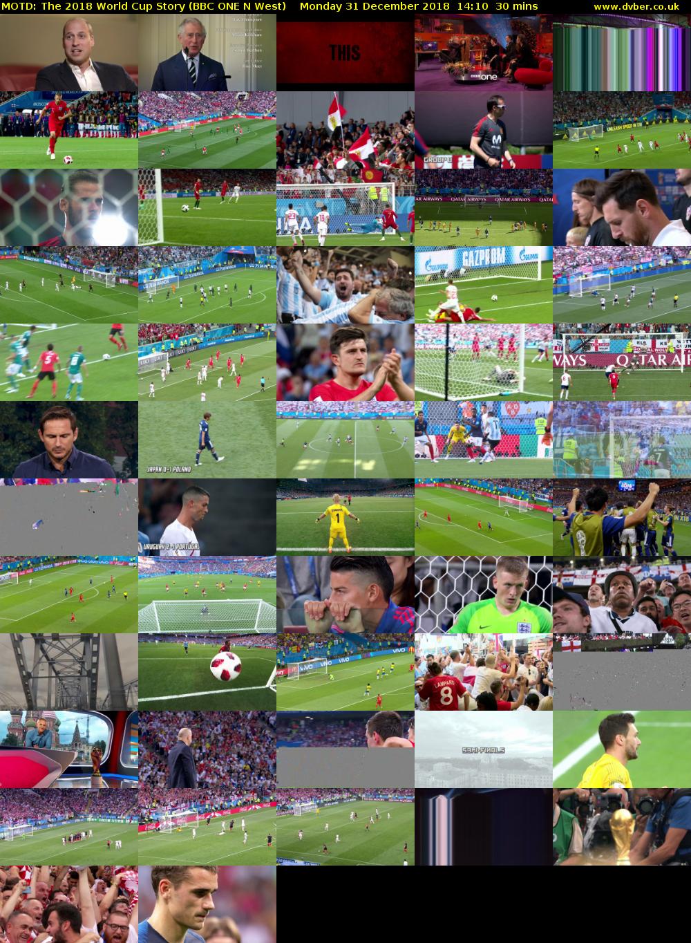 MOTD: The 2018 World Cup Story (BBC ONE N West) Monday 31 December 2018 14:10 - 14:40