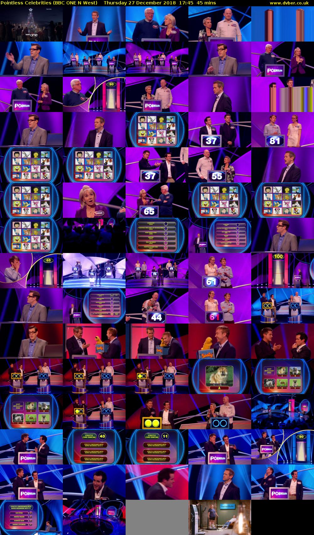Pointless Celebrities (BBC ONE N West) Thursday 27 December 2018 17:45 - 18:30