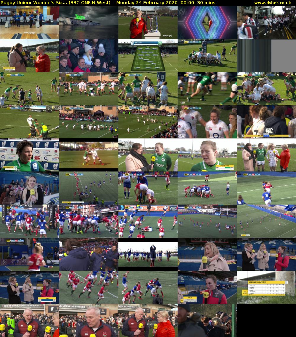 Rugby Union: Women's Six... (BBC ONE N West) Monday 24 February 2020 00:00 - 00:30