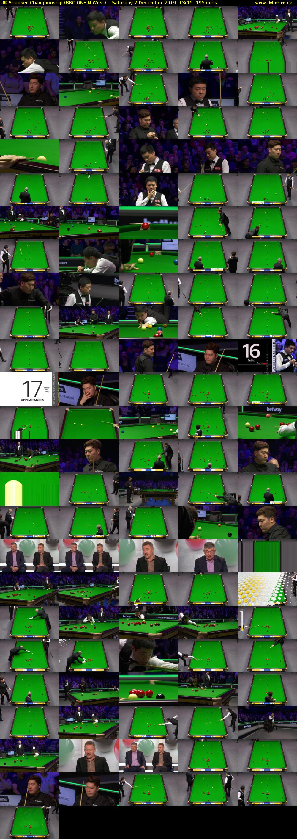 UK Snooker Championship (BBC ONE N West) Saturday 7 December 2019 13:15 - 16:30
