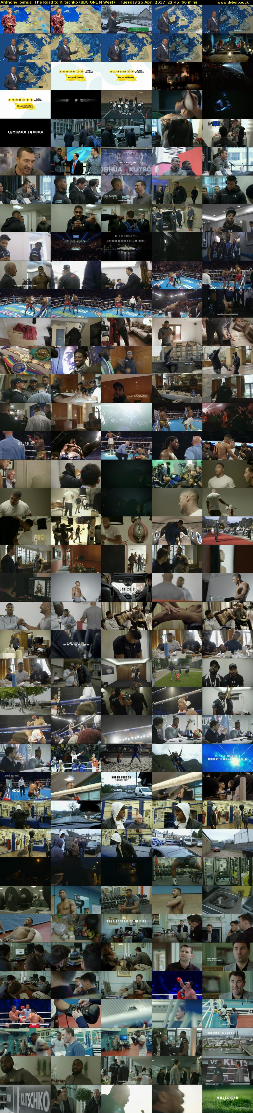 Anthony Joshua: The Road to Klitschko (BBC ONE N West) Tuesday 25 April 2017 22:45 - 23:45