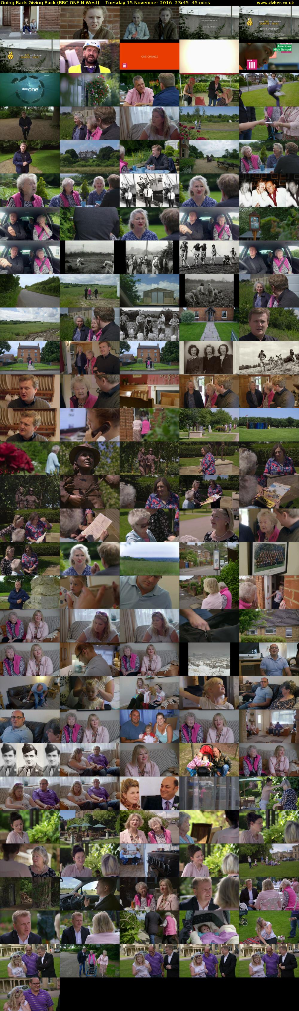Going Back Giving Back (BBC ONE N West) Tuesday 15 November 2016 23:45 - 00:30