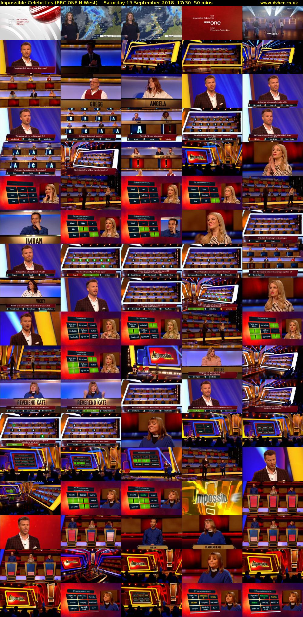Impossible Celebrities (BBC ONE N West) Saturday 15 September 2018 17:30 - 18:20