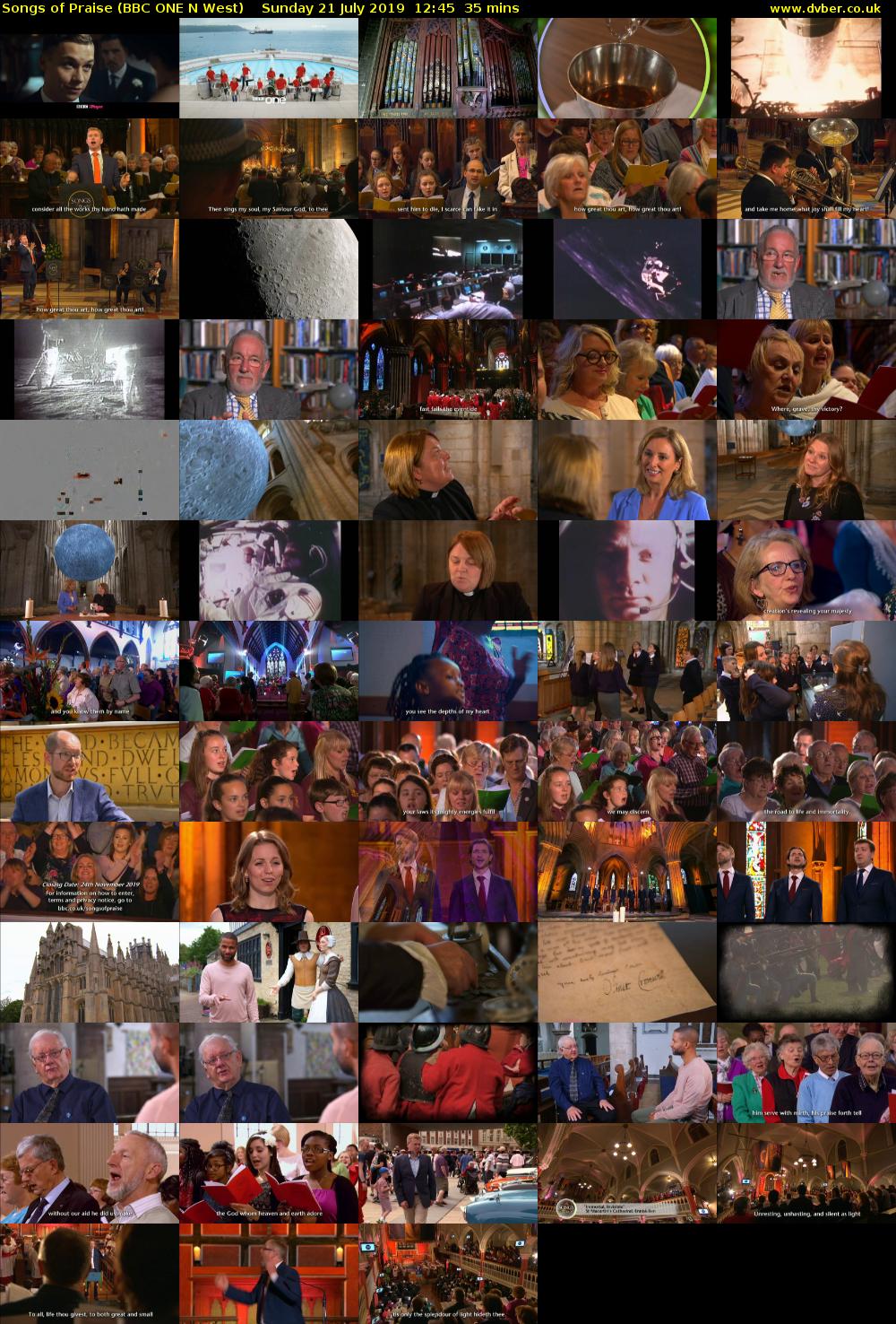 Songs of Praise (BBC ONE N West) Sunday 21 July 2019 12:45 - 13:20