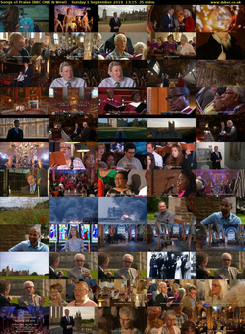 Songs of Praise (BBC ONE N West) Sunday 1 September 2019 13:15 - 13:50