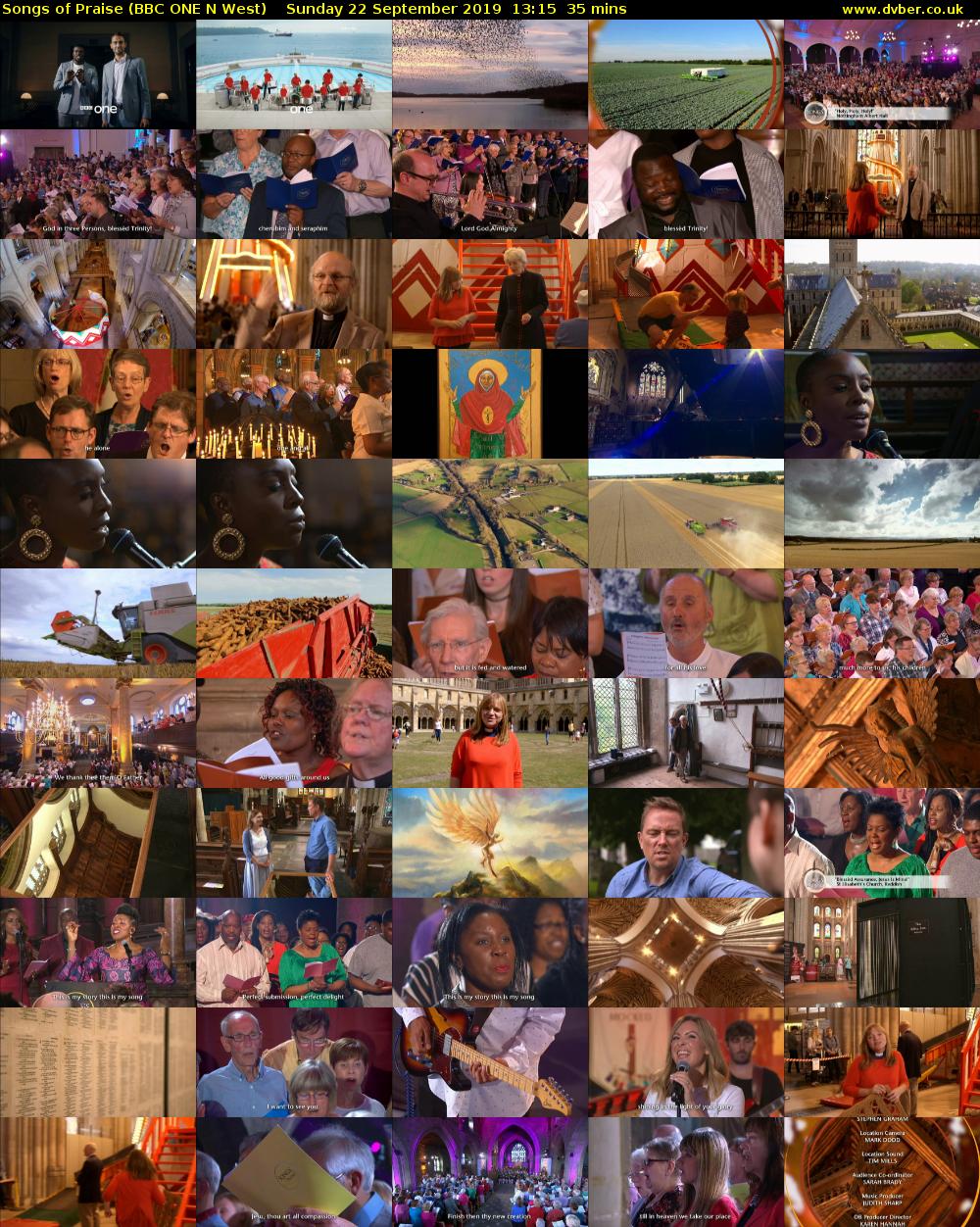 Songs of Praise (BBC ONE N West) Sunday 22 September 2019 13:15 - 13:50