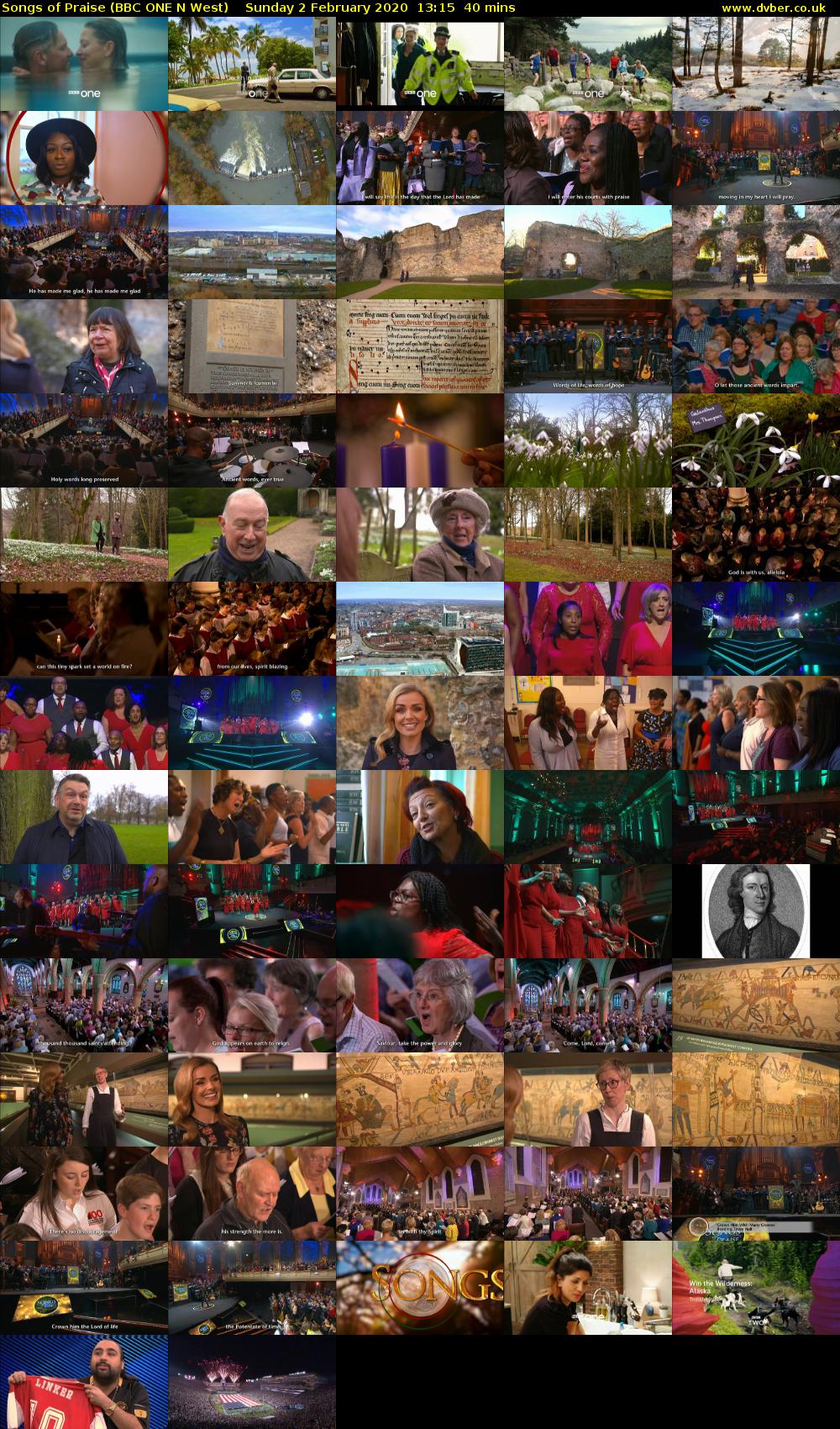 Songs of Praise (BBC ONE N West) Sunday 2 February 2020 13:15 - 13:55